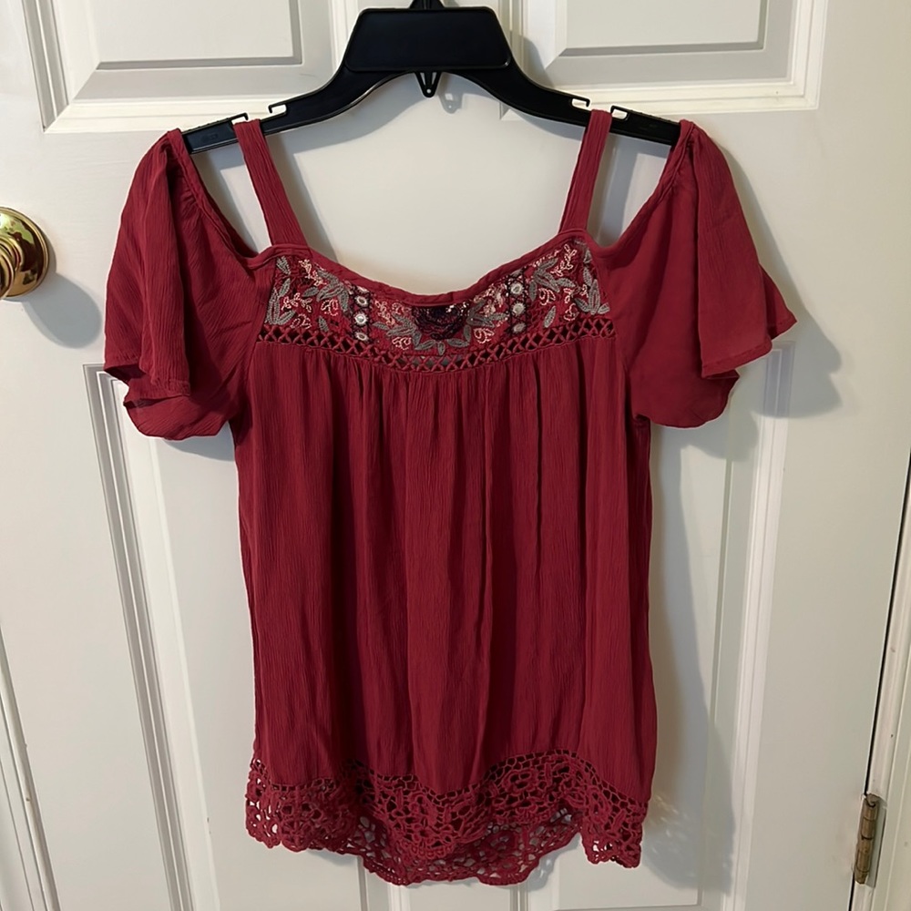 Purple tank top with off the shoulder short sleeves